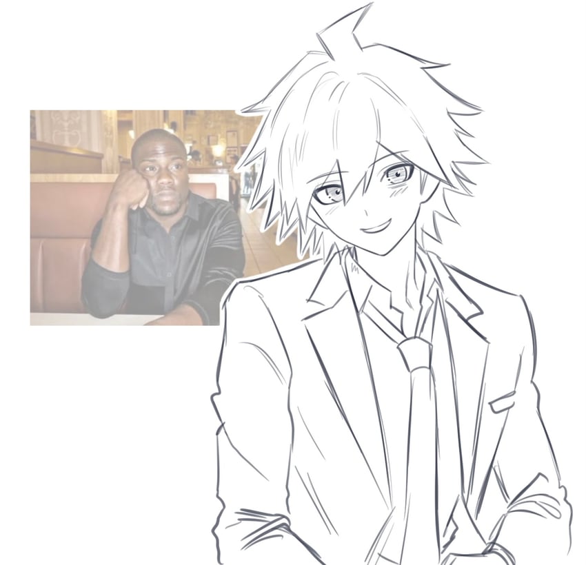 naegi makoto and kevin hart (danganronpa and 2 more) drawn by veggiemist
