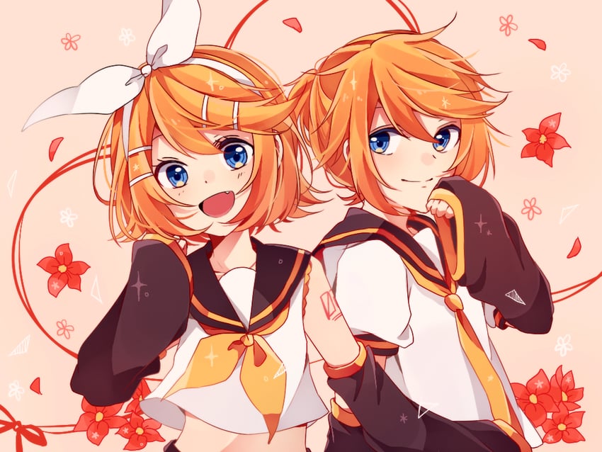 kagamine rin and kagamine len (vocaloid) drawn by mikan_(kuriyu405)