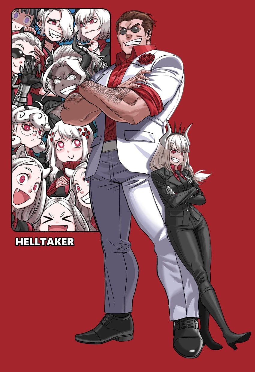 lucifer, modeus, justice, helltaker, cerberus, and 5 more (helltaker) drawn by orambe