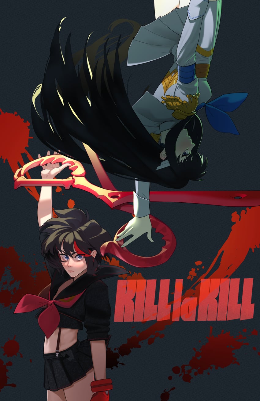 matoi ryuuko, kiryuuin satsuki, and junketsu (kill la kill) drawn by hong_doo