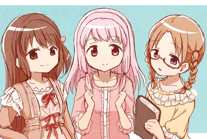 tamaki ui, satomi touka, and hiiragi nemu (mahou shoujo madoka magica and 1 more) drawn by piatin