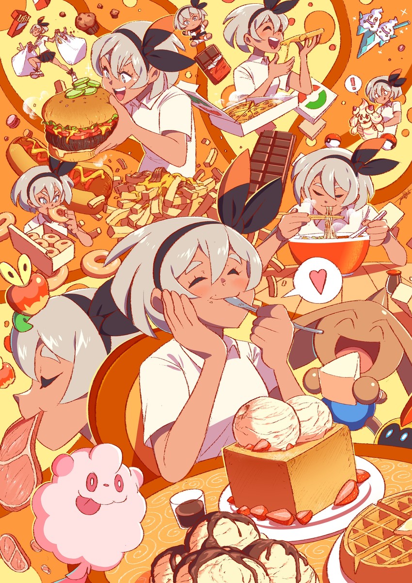 bea, alcremie, applin, swirlix, hitmontop, and 2 more (pokemon and 1 more) drawn by jeetdoh
