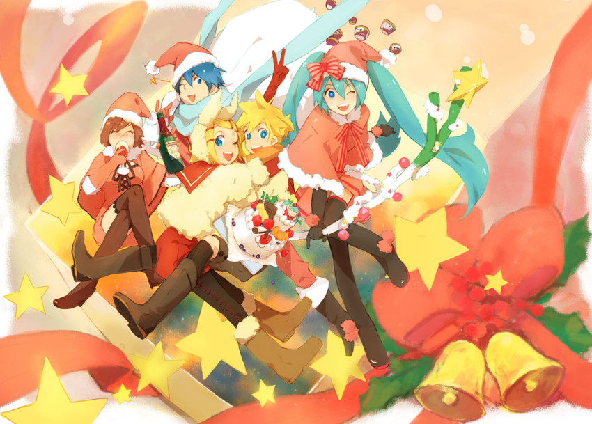 hatsune miku, kagamine rin, kagamine len, kaito, and meiko (vocaloid) drawn by mitosa