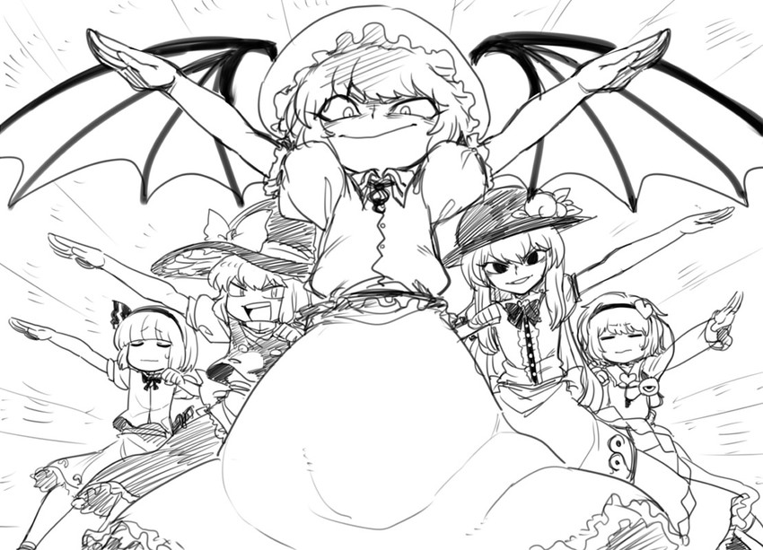 kirisame marisa, remilia scarlet, konpaku youmu, komeiji satori, and hinanawi tenshi (touhou and 2 more) drawn by spacezin