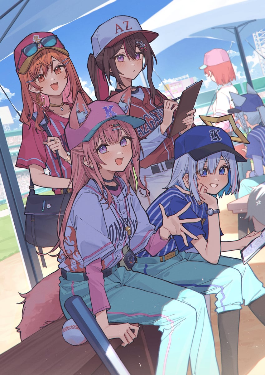shirakami fubuki, sakura miko, amane kanata, hakui koyori, azki, and 1 more (hololive and 1 more) drawn by tsukino_(nakajimaseiki)