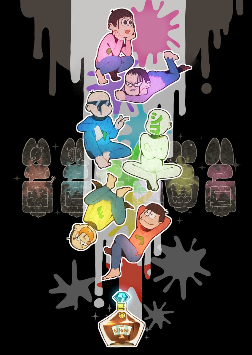 matsuno osomatsu, matsuno karamatsu, matsuno ichimatsu, matsuno jyushimatsu, matsuno choromatsu, and 1 more (osomatsu and 1 more) drawn by ouka_(stan)