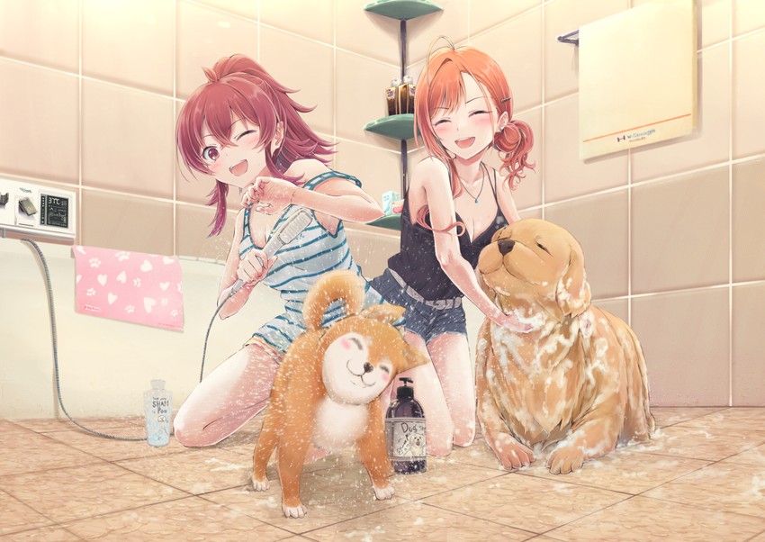 komiya kaho, arisugawa natsuha, mamemaru, and cattleya (idolmaster and 1 more) drawn by arigato_(rmskrtkdlqj)