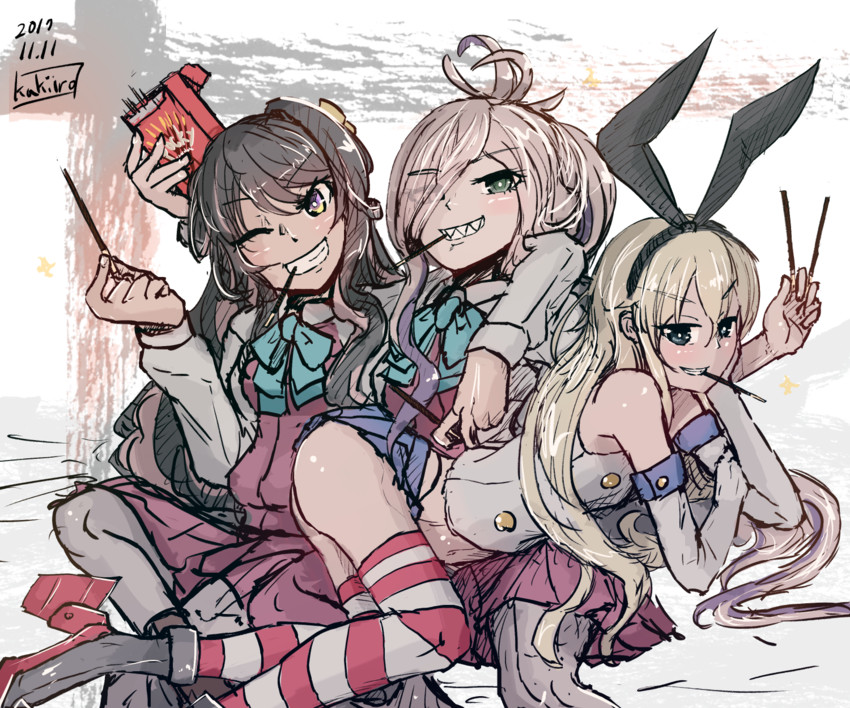 shimakaze, naganami, and asashimo (kantai collection) drawn by kakiiro_(takuya)
