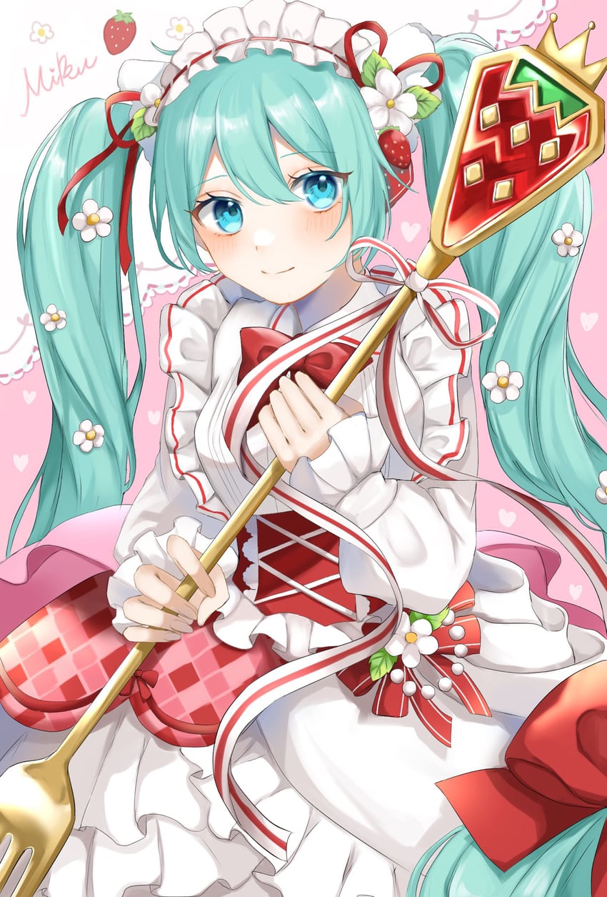 hatsune miku and strawberry miku (vocaloid) drawn by nano_(nano_15)