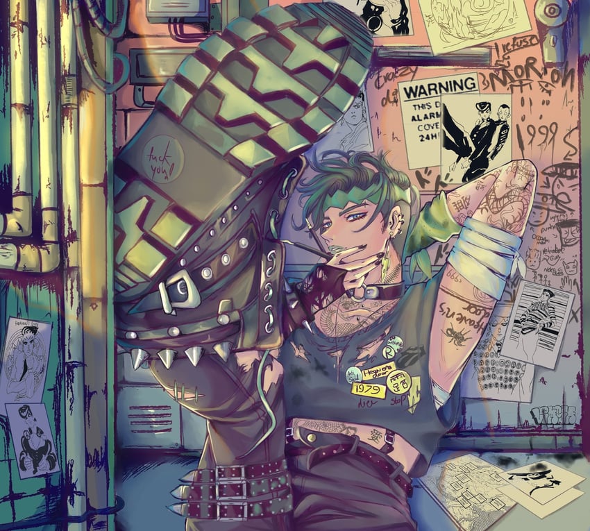 higashikata josuke, kishibe rohan, and nijimura okuyasu (jojo no kimyou na bouken and 1 more) drawn by henoopd