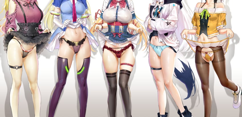shirakami fubuki, natsuiro matsuri, akai haato, aki rosenthal, and yozora mel (hololive) drawn by kuroi_suna