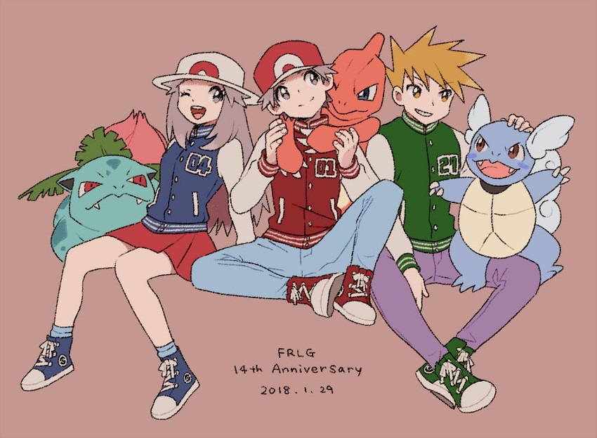 red, blue oak, leaf, ivysaur, charmeleon, and 1 more (pokemon and 1 more) drawn by pumpkinpan