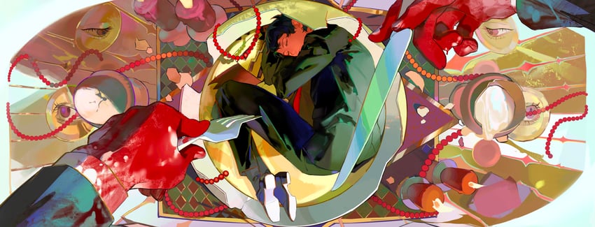 adachi tooru and izanagi (persona and 1 more) drawn by aaa_(tungulamian)