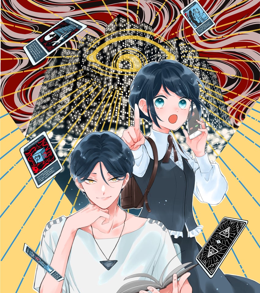 fukurai azami and meguriya ayumu (toshi densetsu kaitai center) drawn by ishikororin