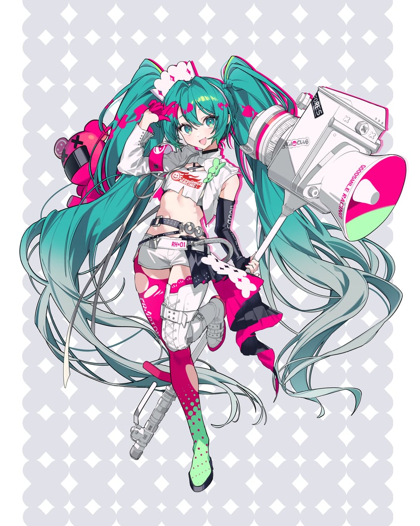 hatsune miku and racing miku (vocaloid and 1 more) drawn by 2hurang