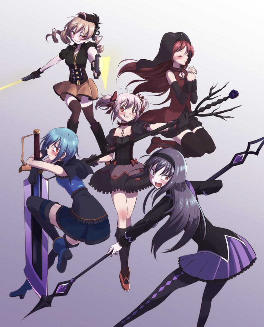 akemi homura, kaname madoka, miki sayaka, sakura kyoko, and tomoe mami (mahou shoujo madoka magica) drawn by touyu_(yuruyuruto)