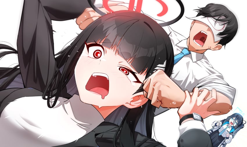 sensei, doodle sensei, rio, and aris (blue archive) drawn by nasan_(coldtime)