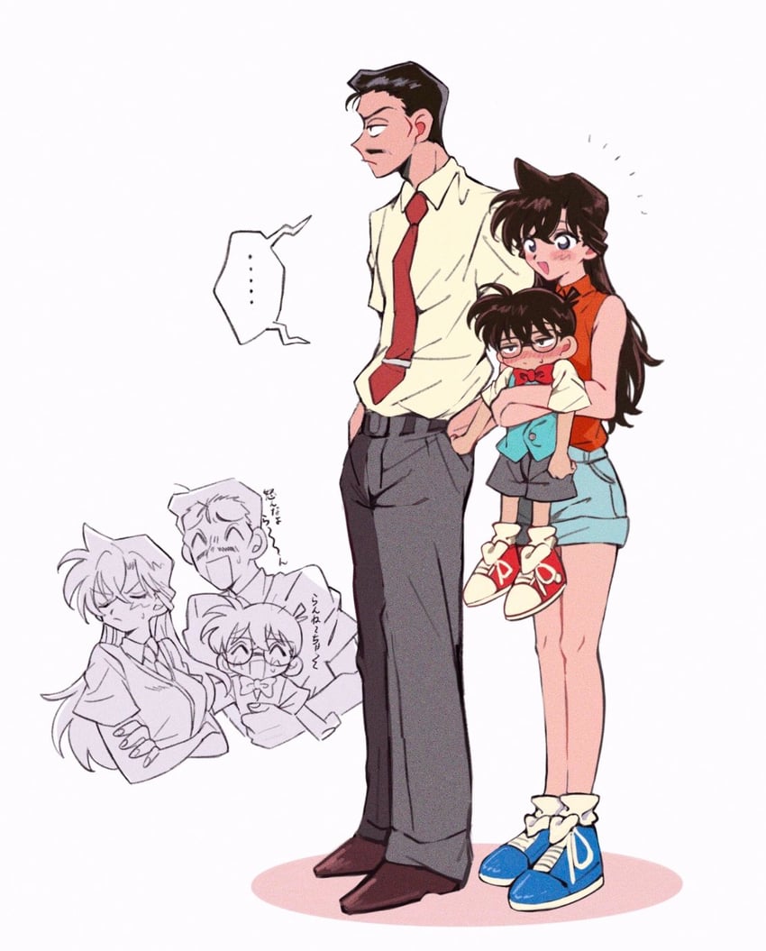 edogawa conan, mouri ran, and mouri kogoro (meitantei conan) drawn by ba_ko