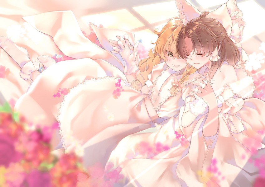 hakurei reimu and kirisame marisa (touhou) drawn by meji_aniki