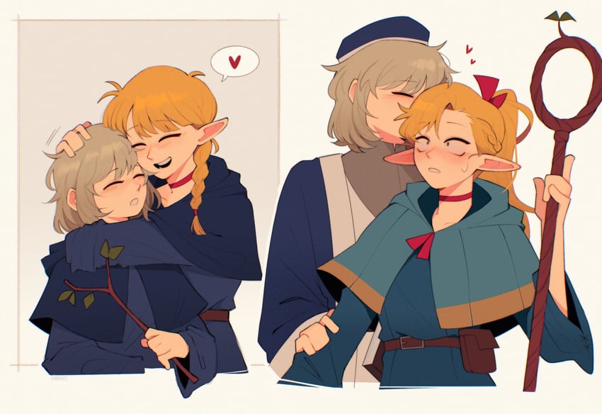 marcille donato and falin touden (dungeon meshi) drawn by honekie_z