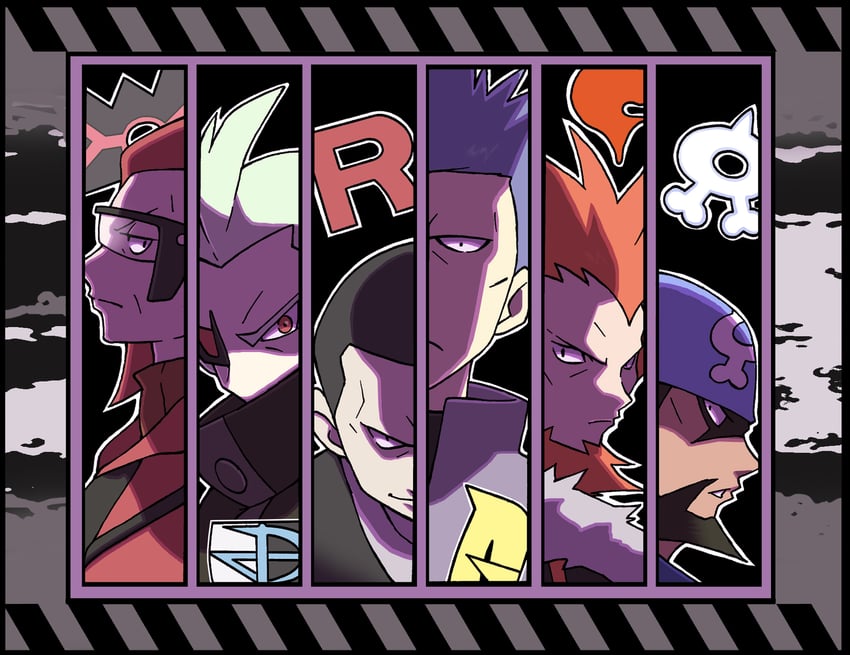 archie, giovanni, lysandre, ghetsis, maxie, and 1 more (pokemon and 5 more) drawn by bravefarm2