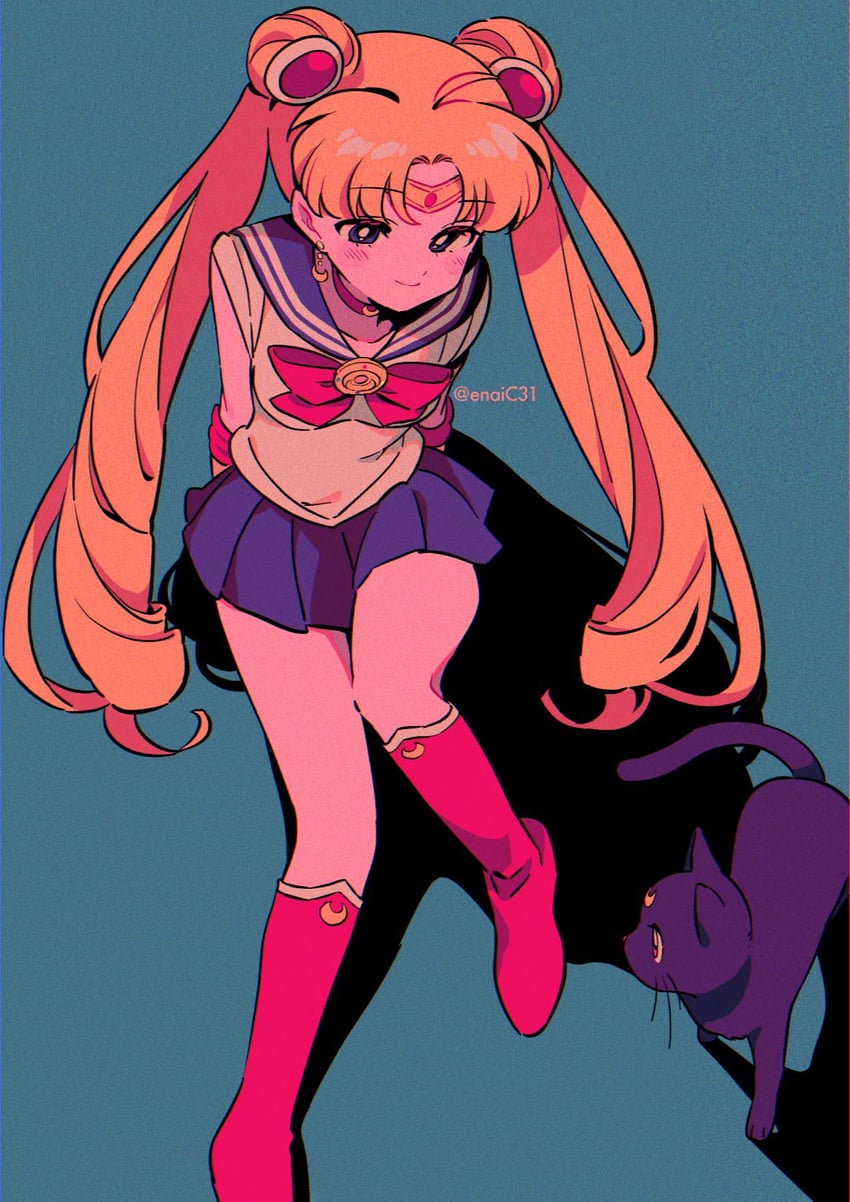 tsukino usagi, sailor moon, and luna (bishoujo senshi sailor moon) drawn by menma_(enaic31)