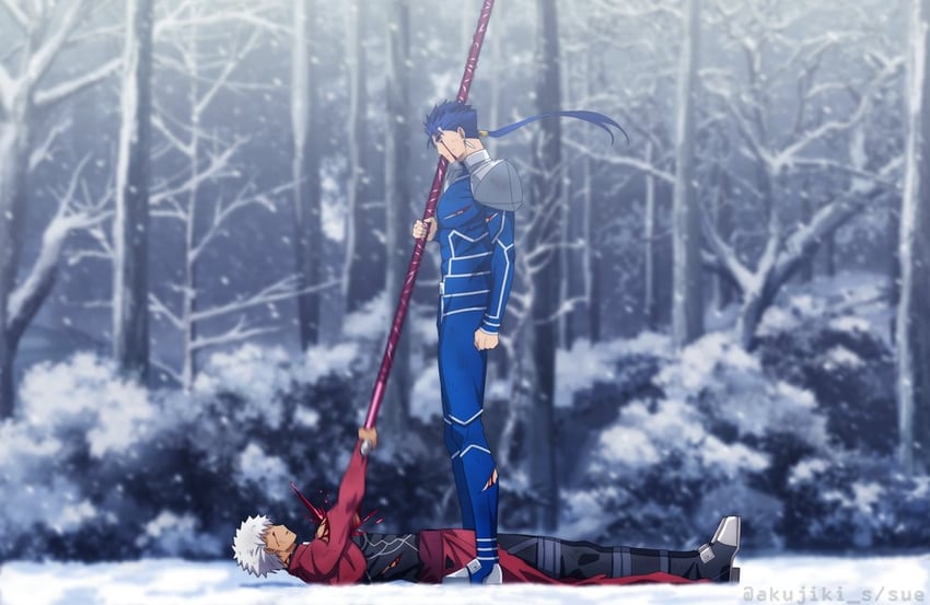 cu chulainn and archer (fate and 1 more) drawn by akujiki59