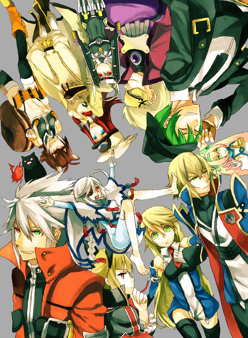 makoto nanaya, noel vermillion, ragna the bloodedge, nu-13, rachel alucard, and 8 more (blazblue) drawn by fujino_sato