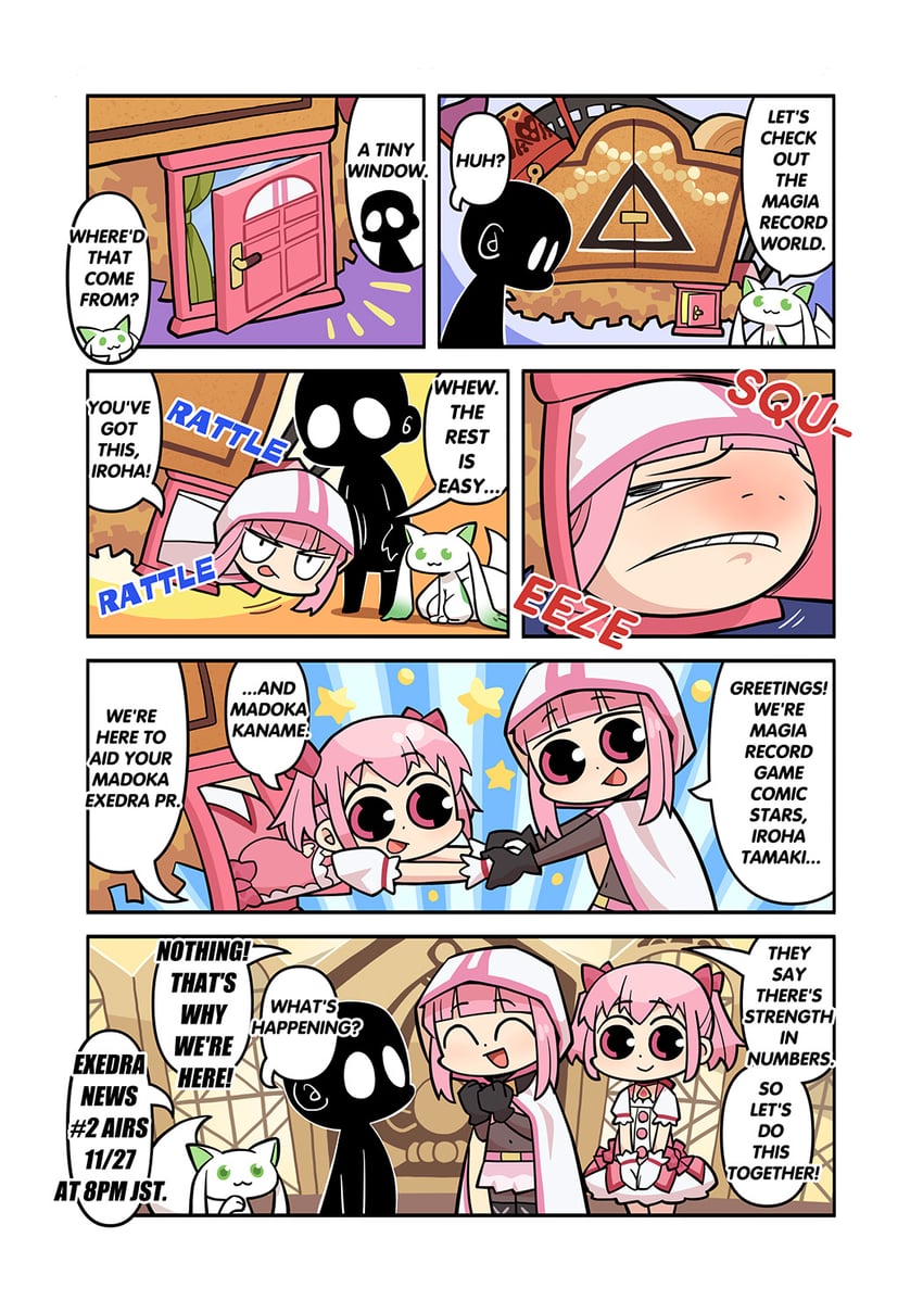 kaname madoka, tamaki iroha, a-q, and namae (mahou shoujo madoka magica and 2 more) drawn by papa_(shimeguru)