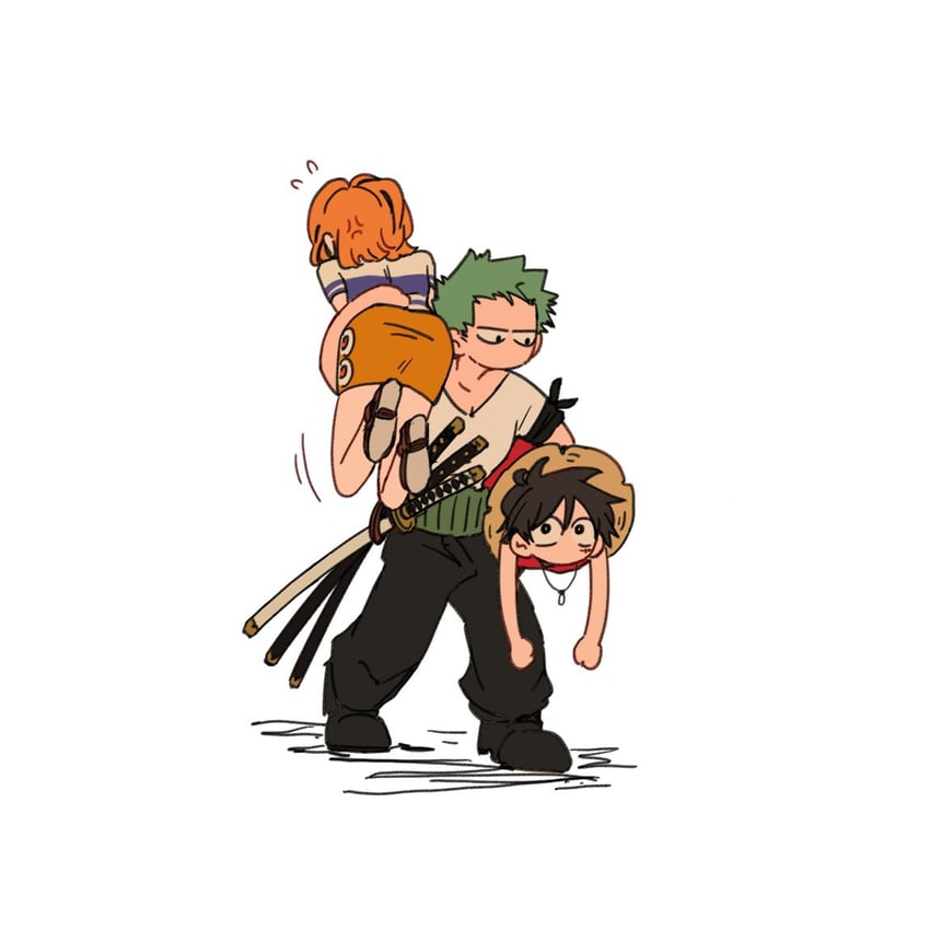 nami, monkey d. luffy, and roronoa zoro (one piece) drawn by simplebeam
