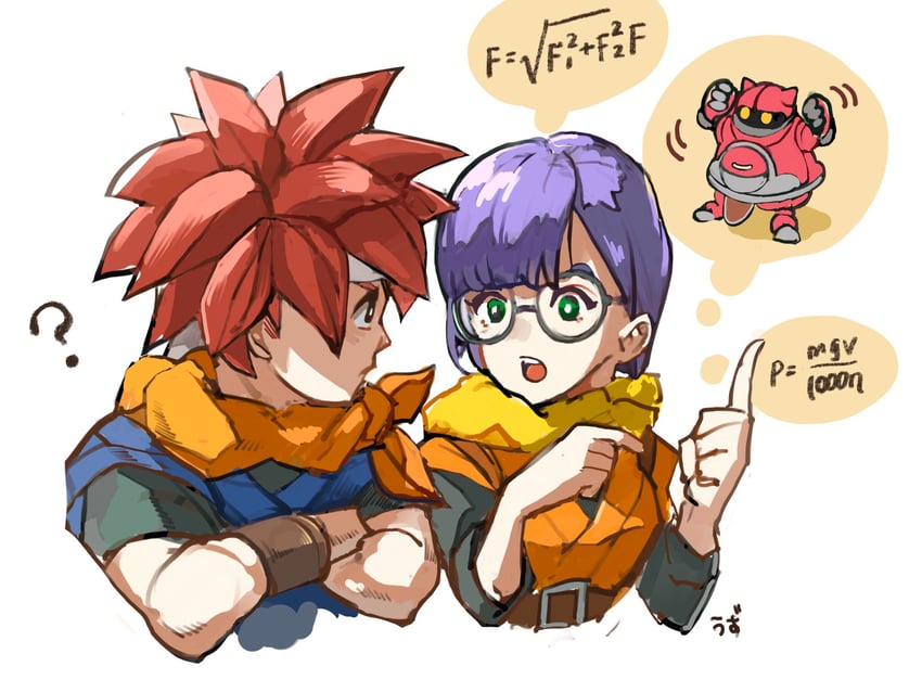 lucca ashtear, crono, and gato (chrono trigger) drawn by uzutanco