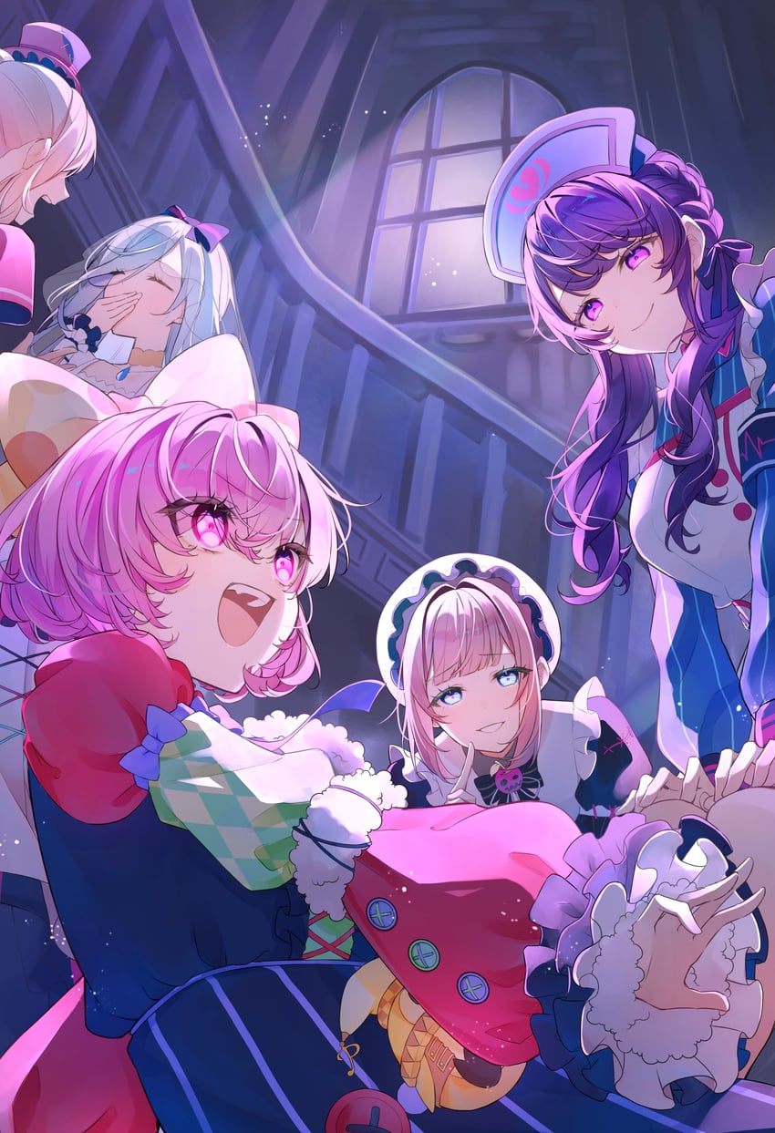 asahina mafuyu, akiyama mizuki, ootori emu, hinomori shizuku, and mochizuki honami (project sekai) drawn by wanderlands_k