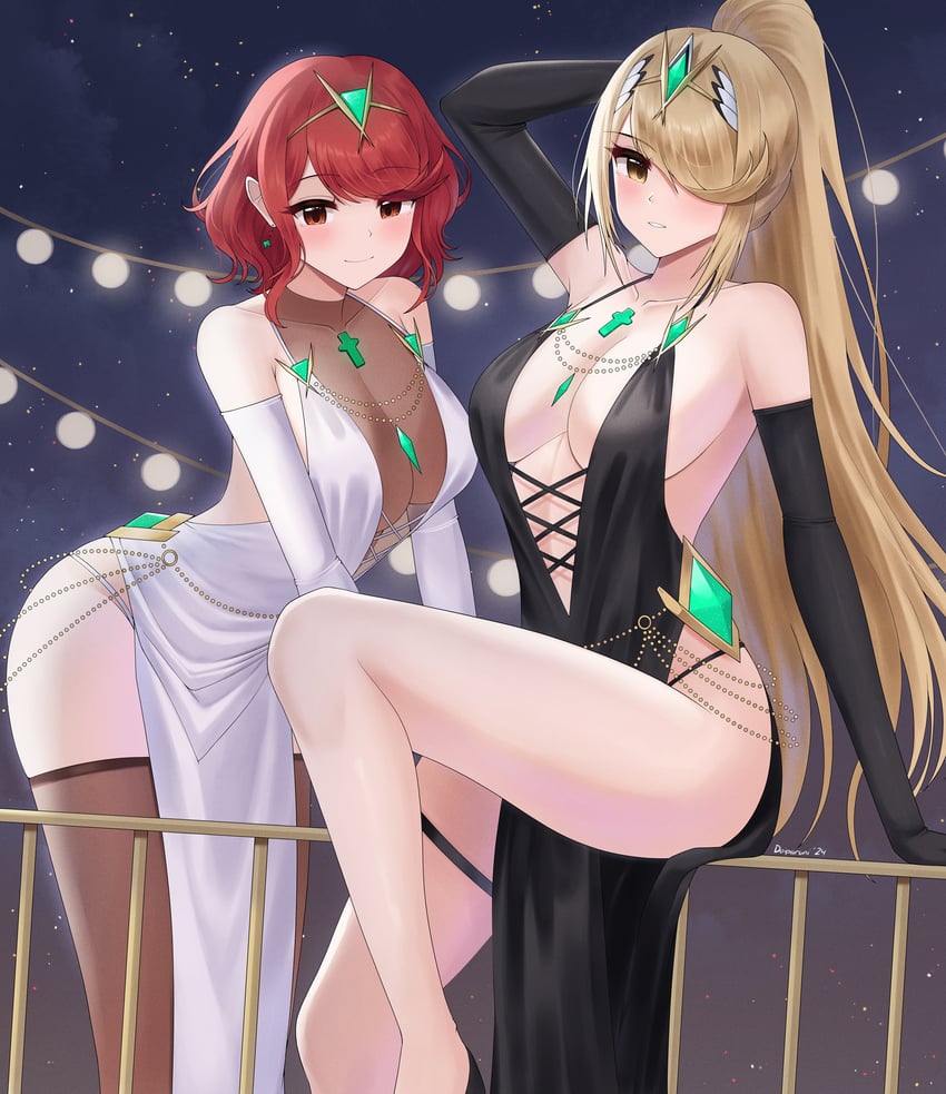 pyra and mythra (xenoblade chronicles and 1 more) drawn by doiparuni
