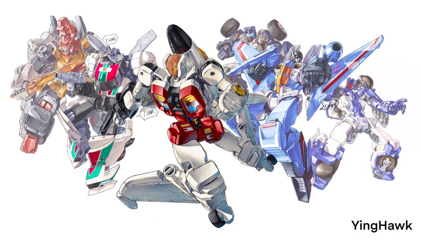 thundercracker, wheeljack, breakdown, beachcomber, slingshot, and 1 more (transformers and 1 more) drawn by yinghawk