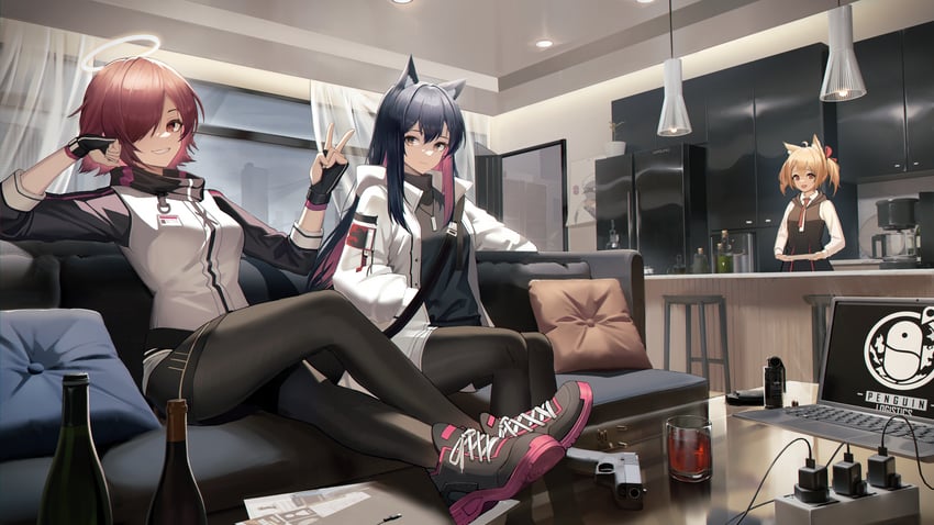 texas, exusiai, and sora (arknights) drawn by pekoku_(tamago_sushi)
