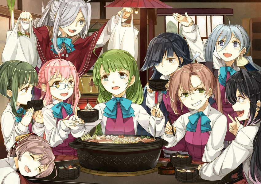 naganami, akigumo, kiyoshimo, makigumo, yuugumo, and 4 more (kantai collection) drawn by kanmiya_shinobu