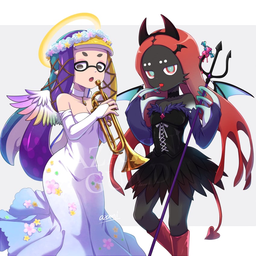 yoko and finn feeder (splatoon and 1 more) drawn by togeshiro_azami