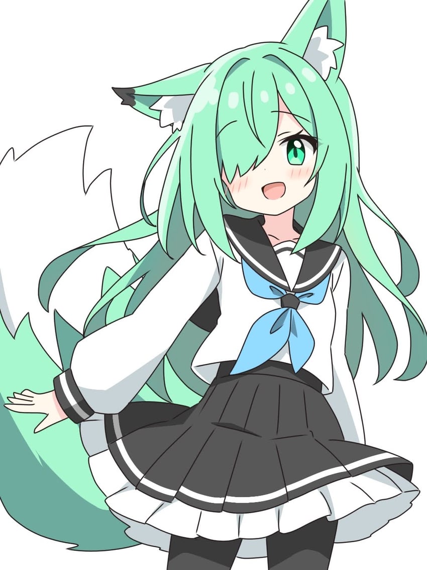 green-haired fox girl (original) drawn by kotatsu-mazoku