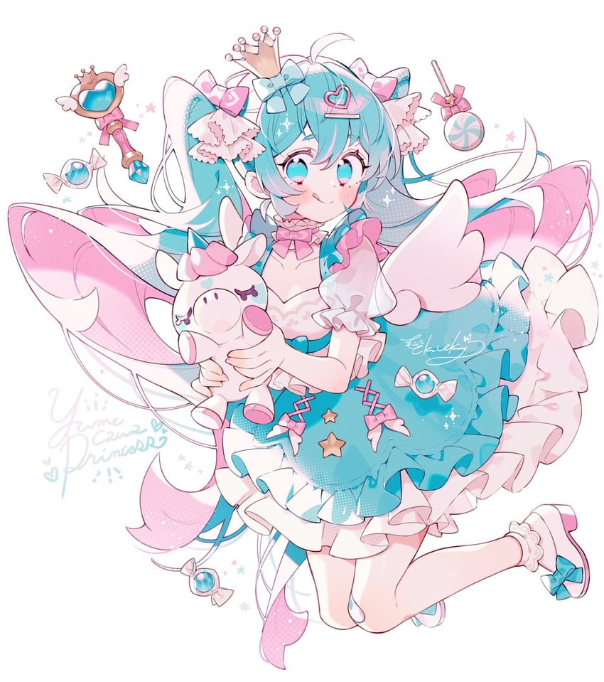 hatsune miku and yumekawa princess miku (vocaloid) drawn by uekura_eku