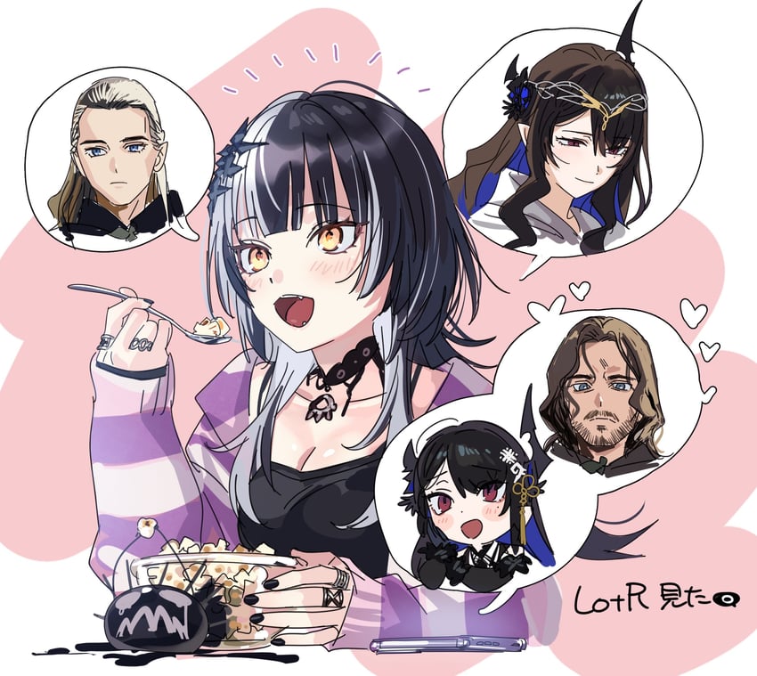 shiori novella, nerissa ravencroft, yorick, legolas, aragorn, and 1 more (hololive and 3 more) drawn by yomosaka