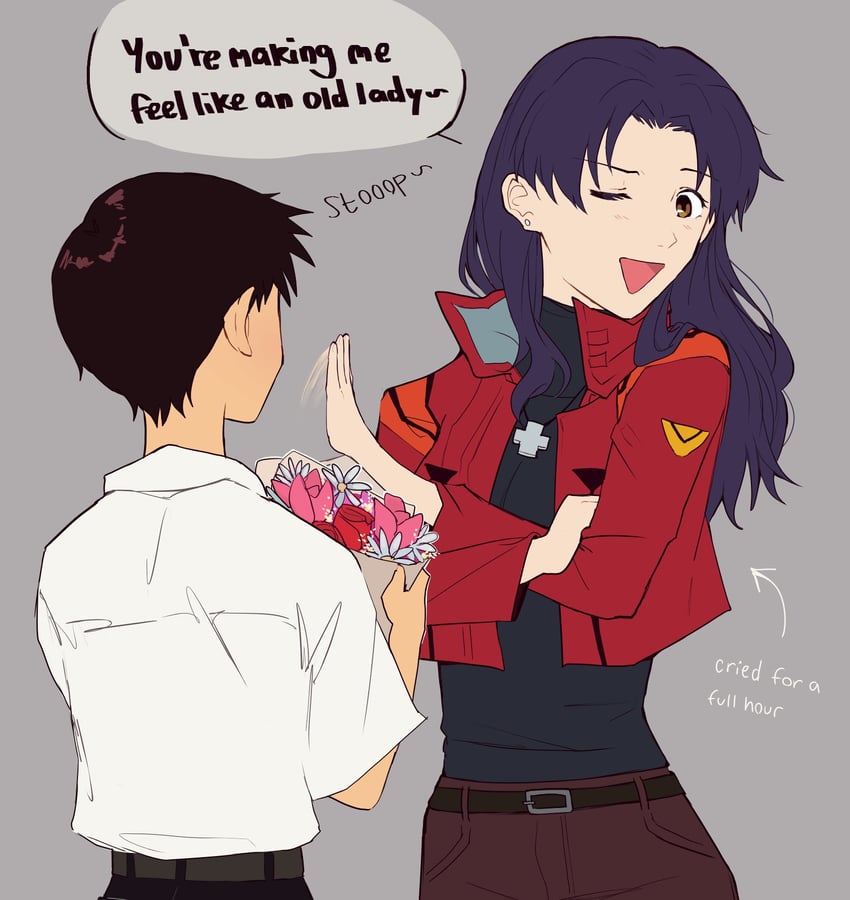 ikari shinji and katsuragi misato (neon genesis evangelion) drawn by gorgonz0laaa