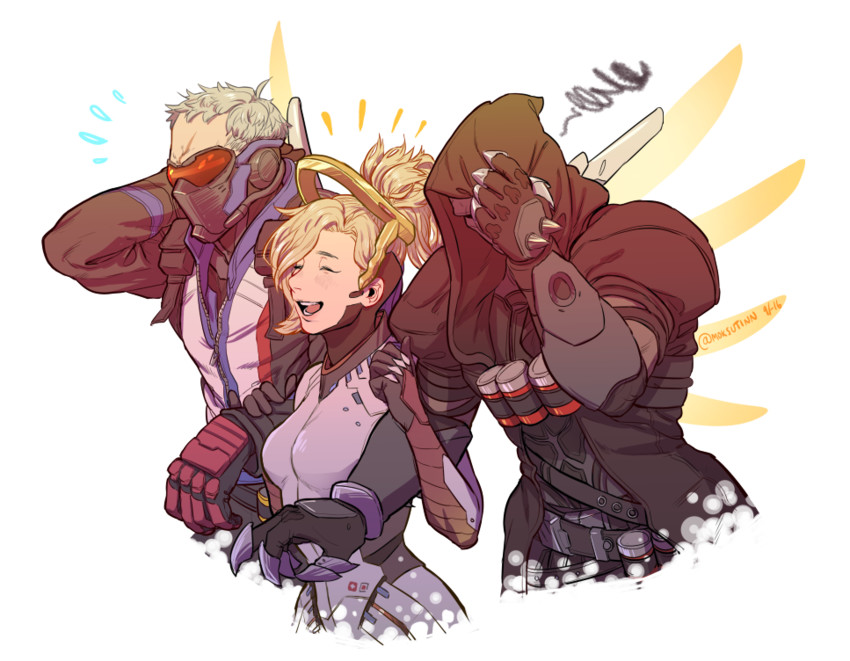 mercy, soldier: 76, and reaper (overwatch and 1 more) drawn by moksutin