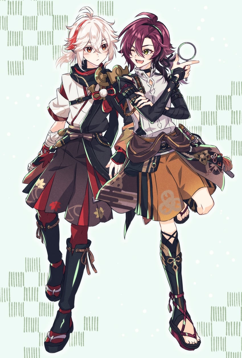 kaedehara kazuha and shikanoin heizou (genshin impact) drawn by mizuamememe