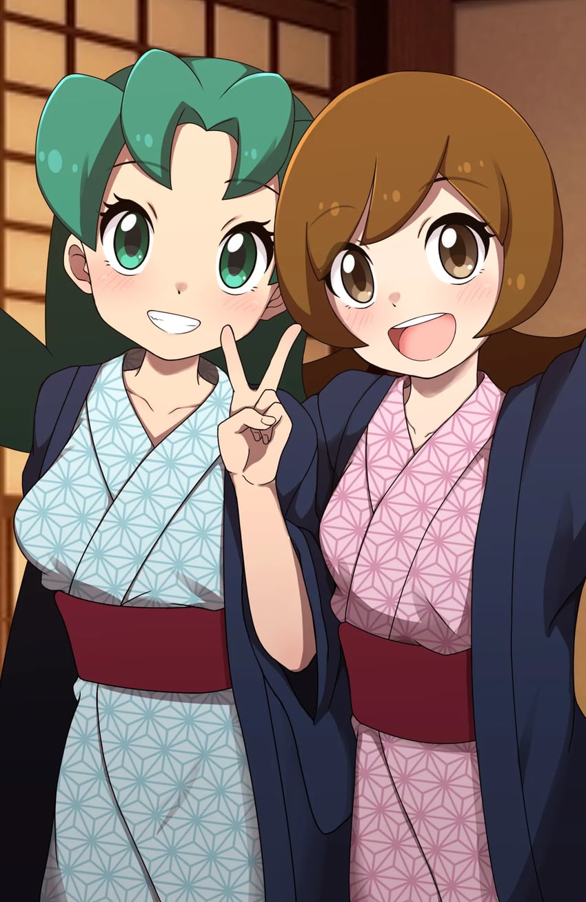 lyra and kris (pokemon and 2 more) drawn by kohatsuka