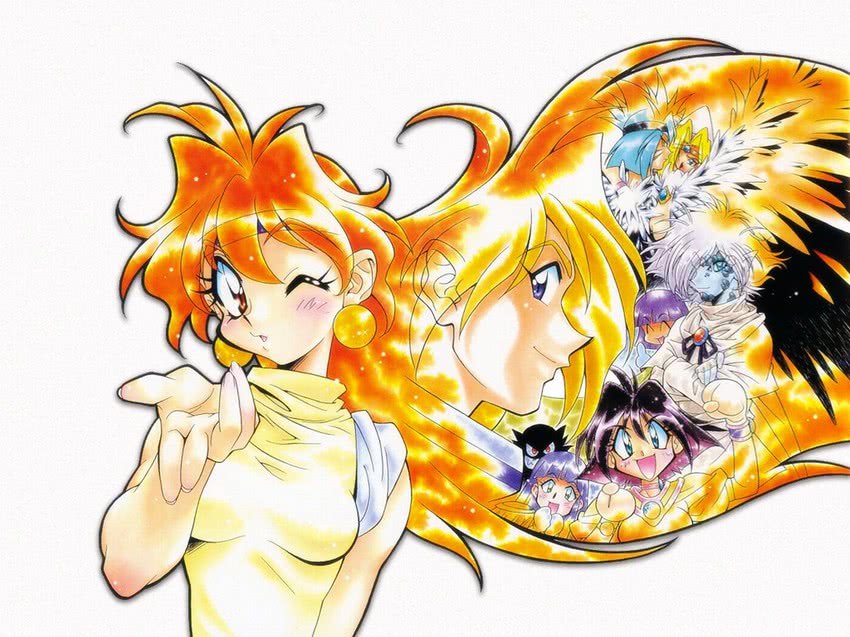 lina inverse, amelia wil tesla seyruun, gourry gabriev, xelloss, zelgadiss graywords, and 3 more (slayers and 1 more) drawn by araizumi_rui