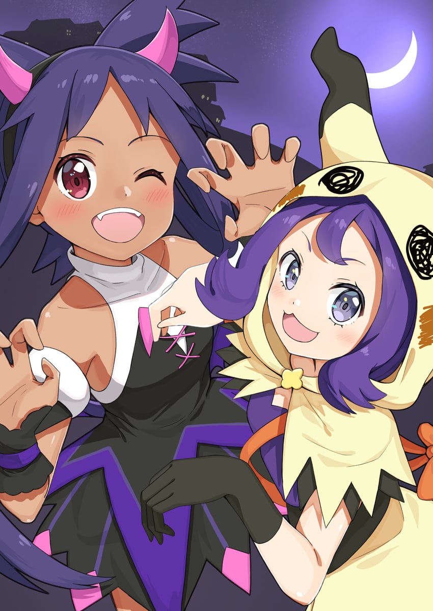 mimikyu, iris, and acerola (pokemon and 1 more) drawn by negimiso1989