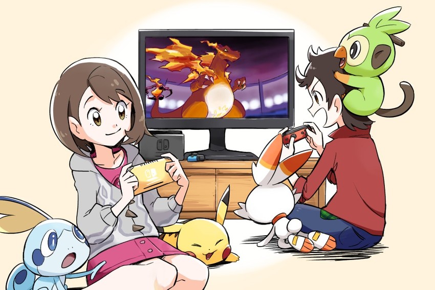 pikachu, gloria, charizard, scorbunny, sobble, and 3 more (pokemon and 1 more) drawn by ayo_(ayosanri009)