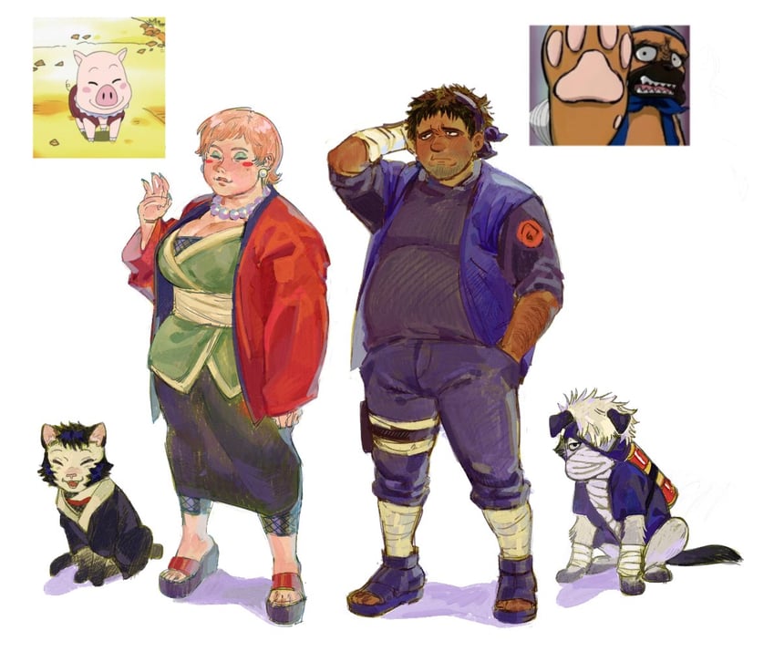 hatake kakashi, shizune, pakkun, and tonton (naruto) drawn by mapplepng1