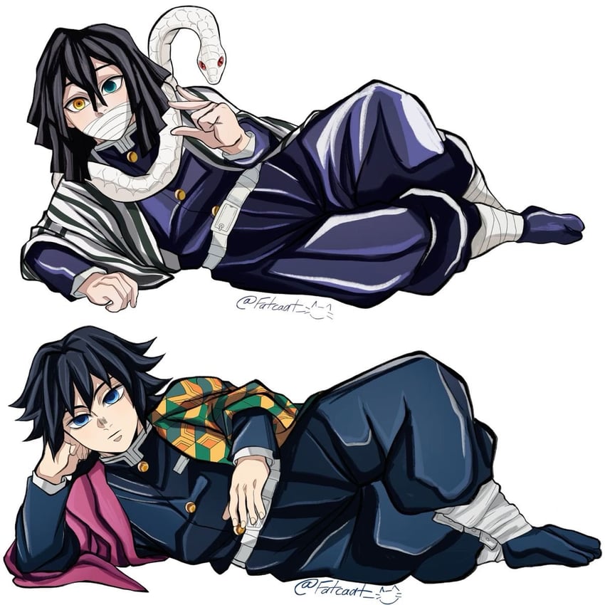 tomioka giyuu, iguro obanai, and kaburamaru (kimetsu no yaiba) drawn by fatcaat_3