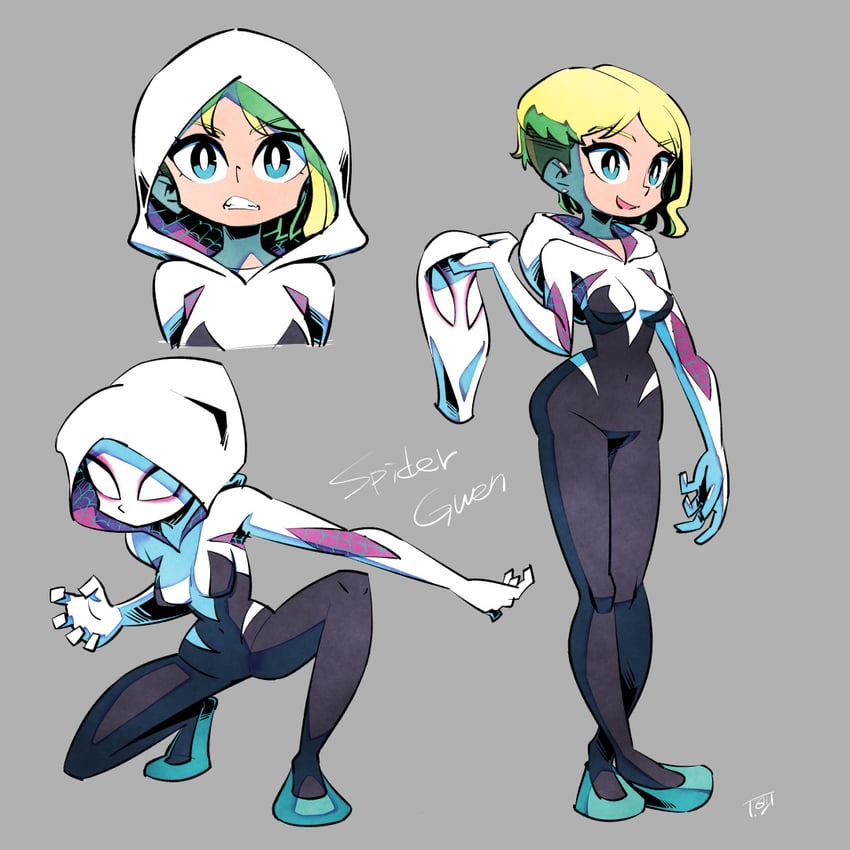 spider-gwen and gwen stacy (marvel and 3 more) drawn by sunafuki_tabito